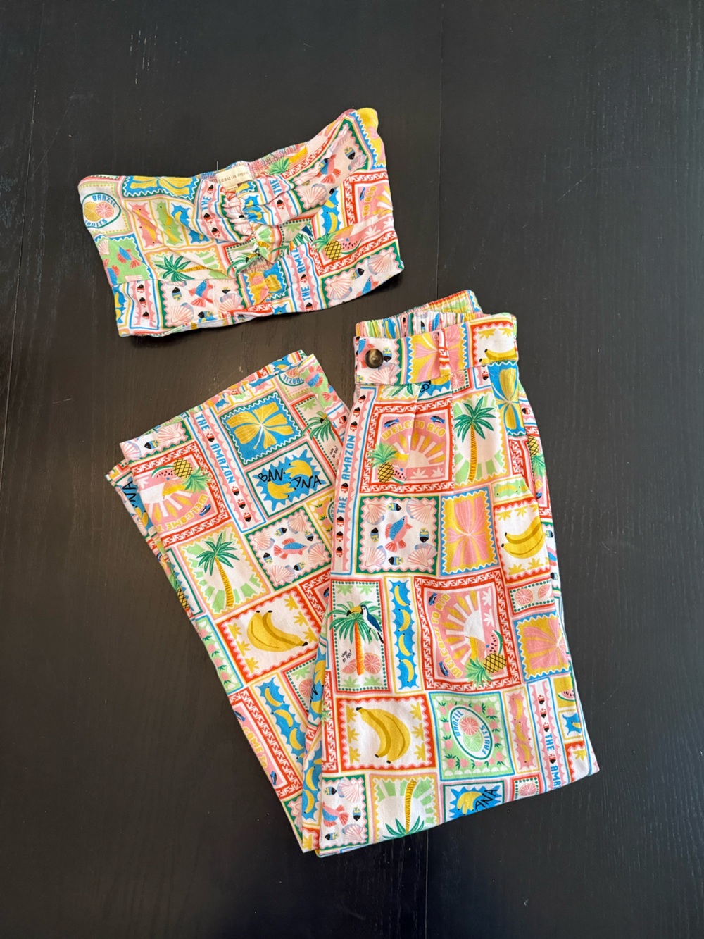 Girls Tropical Stamp-Print Pajama Set - Multicolor